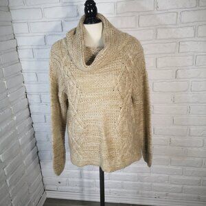 Love Destroyed Ladies Size Large Tan w/ Beige Cowl Neck Straight Fit Sweater